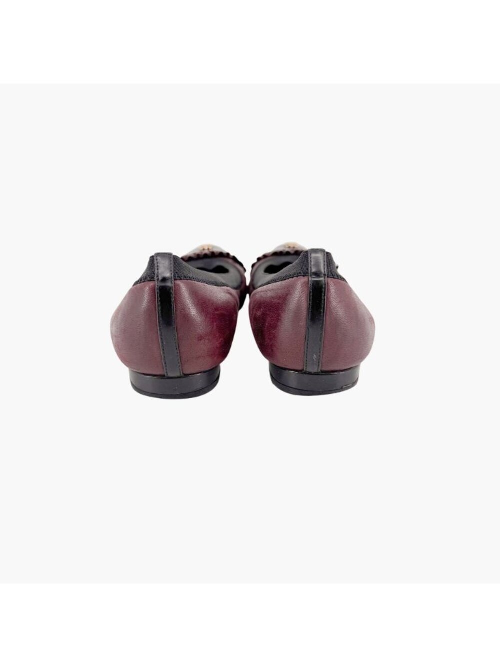 Chanel CC Ruffle Cap Toe Ballet Flats EU 37 US 6-6.5 Brown Burgundy Leather - Picture 7 of 15